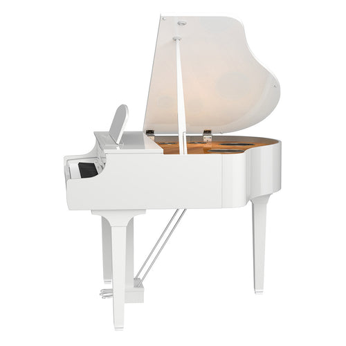 Perspective view of Yamaha Clavinova CLP-795GP Digital Piano - Polished White showing right side and top