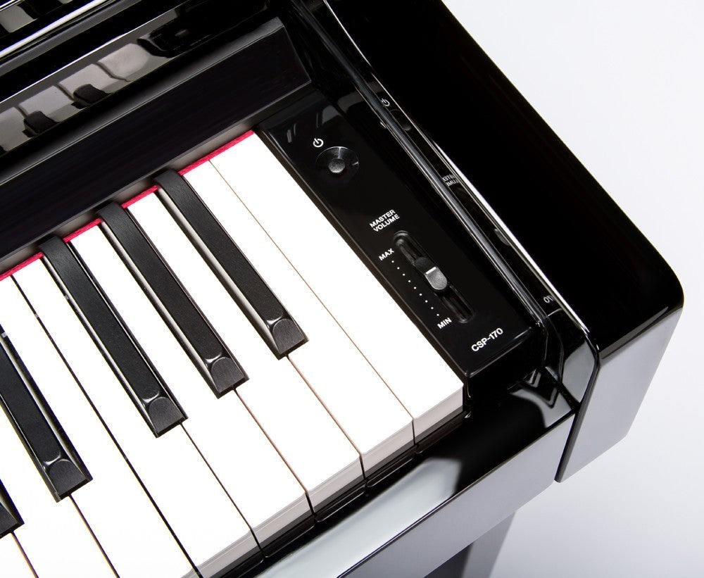 Yamaha Clavinova CSP-170 Digital Piano - Polished Ebony - Power Button and Volume Control