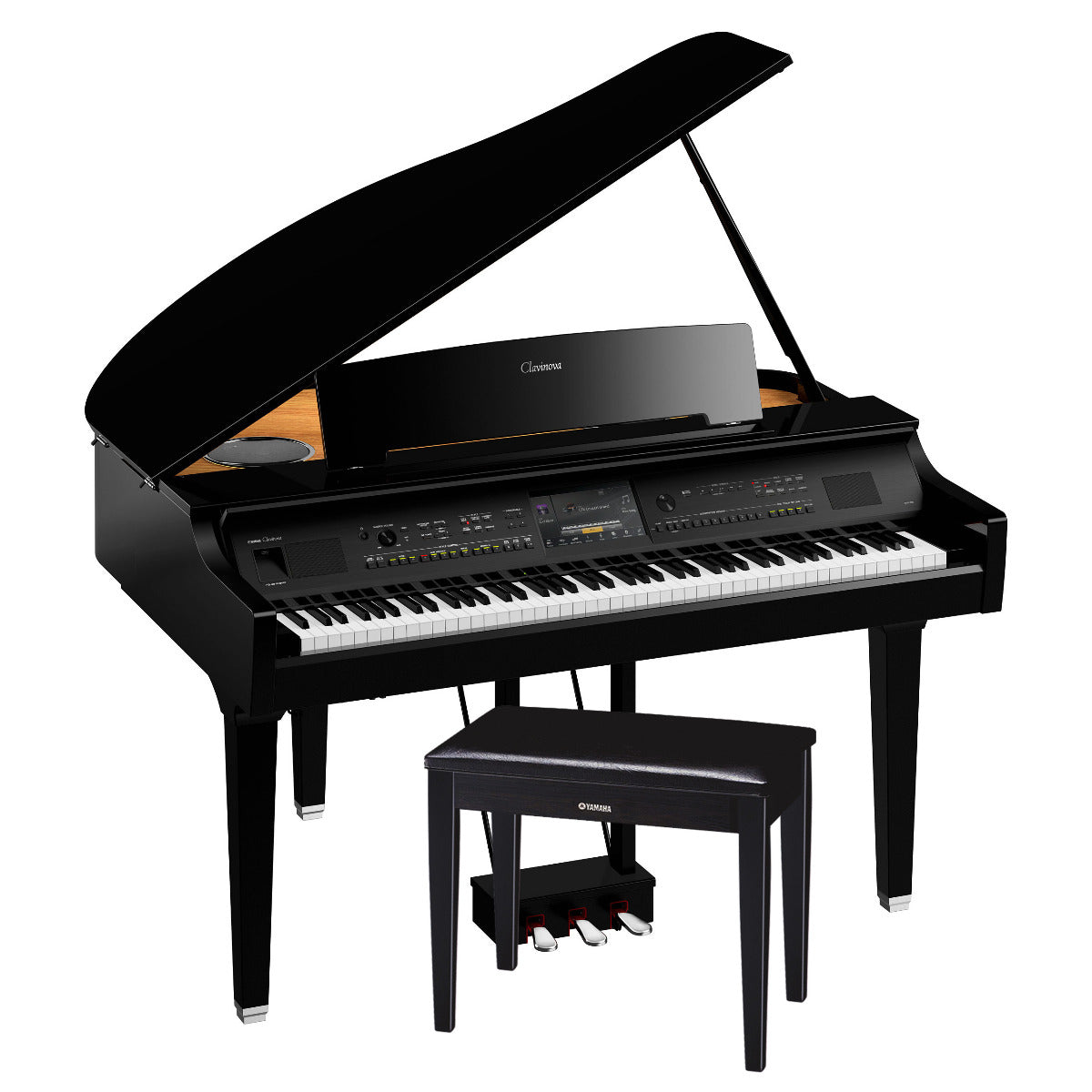 Yamaha Clavinova CVP-809GP Digital Piano - Polished Ebony - Right angle with bench