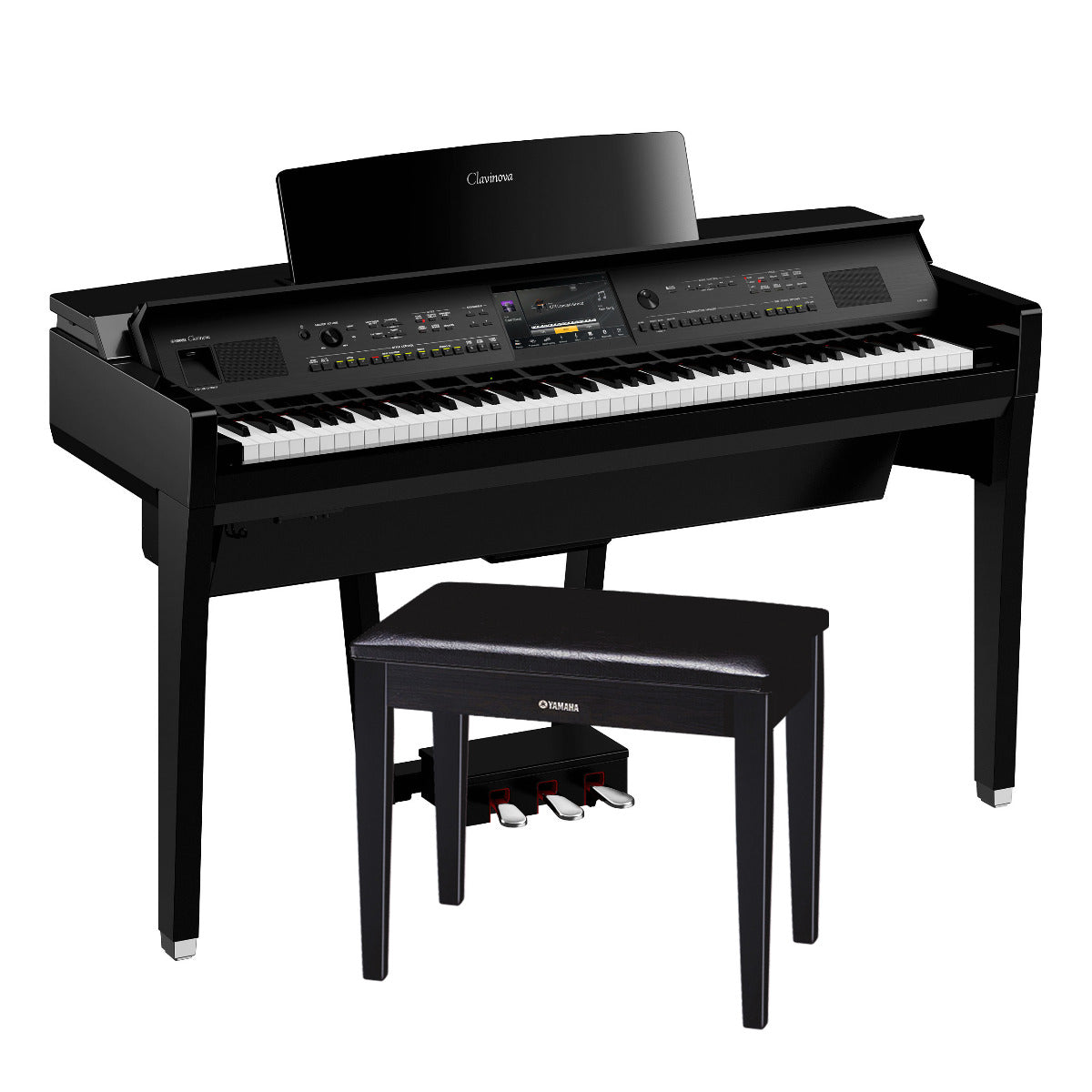 Yamaha Clavinova CVP-809 Digital Piano - Matte Black - Right angle with bench