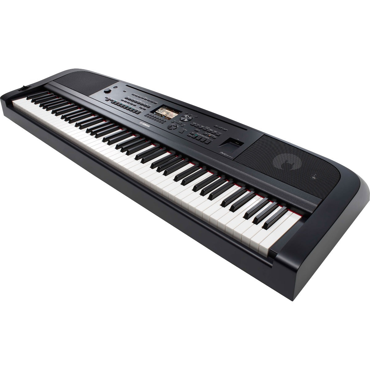 3/4 view of Yamaha DGX-670 Portable Grand Digital Piano - Black showing top, front and right side