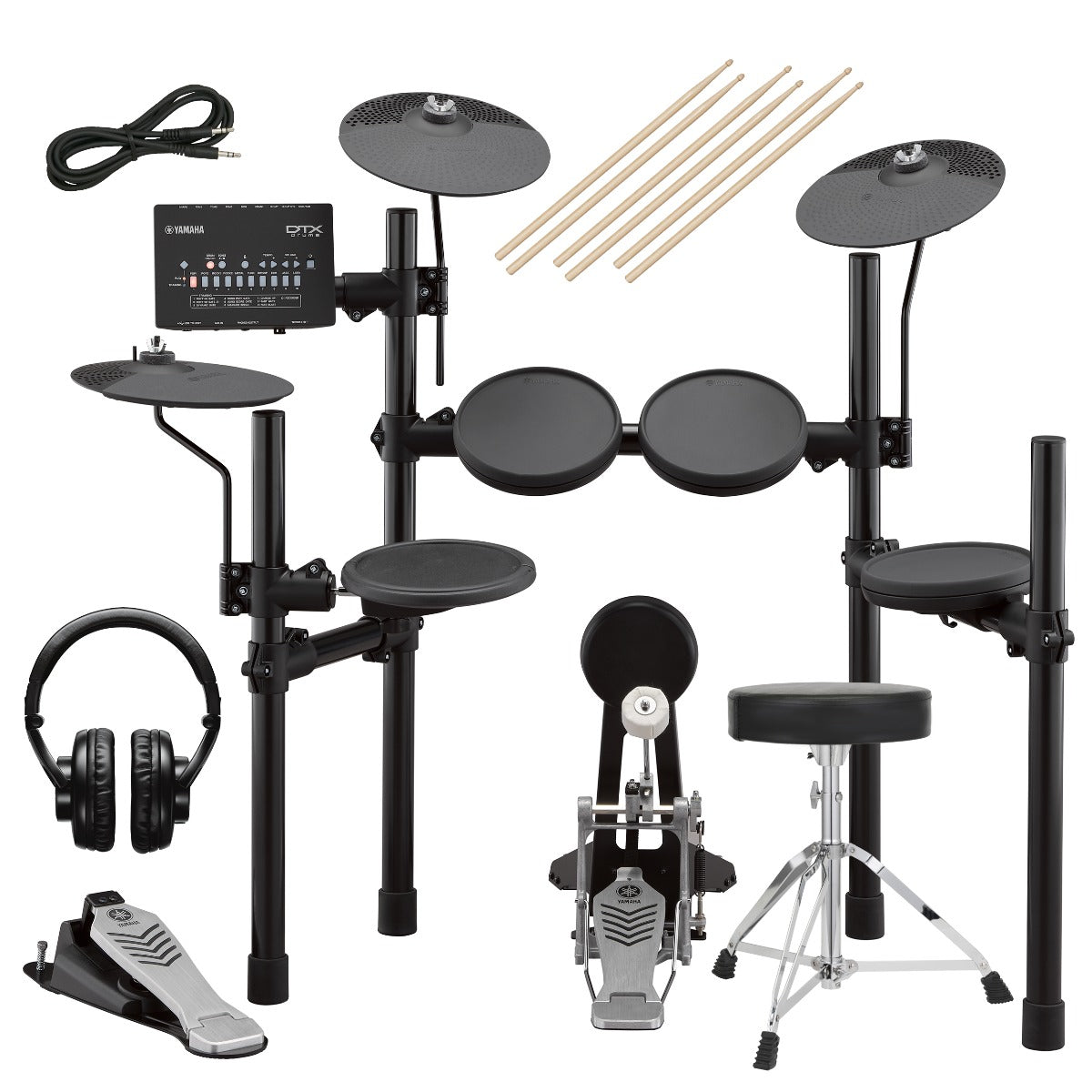 Collage image of the Yamaha DTX452K Electronic Drum Set DRUM ESSENTIALS BUNDLE