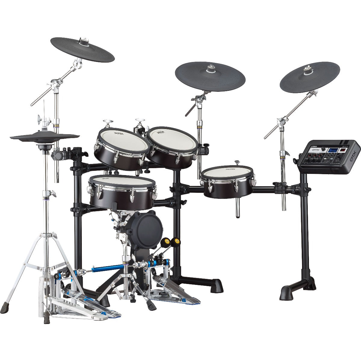 Perspective view of Yamaha DTX8K-X BF Electronic Drum Set - Black Forest showing back and right side
