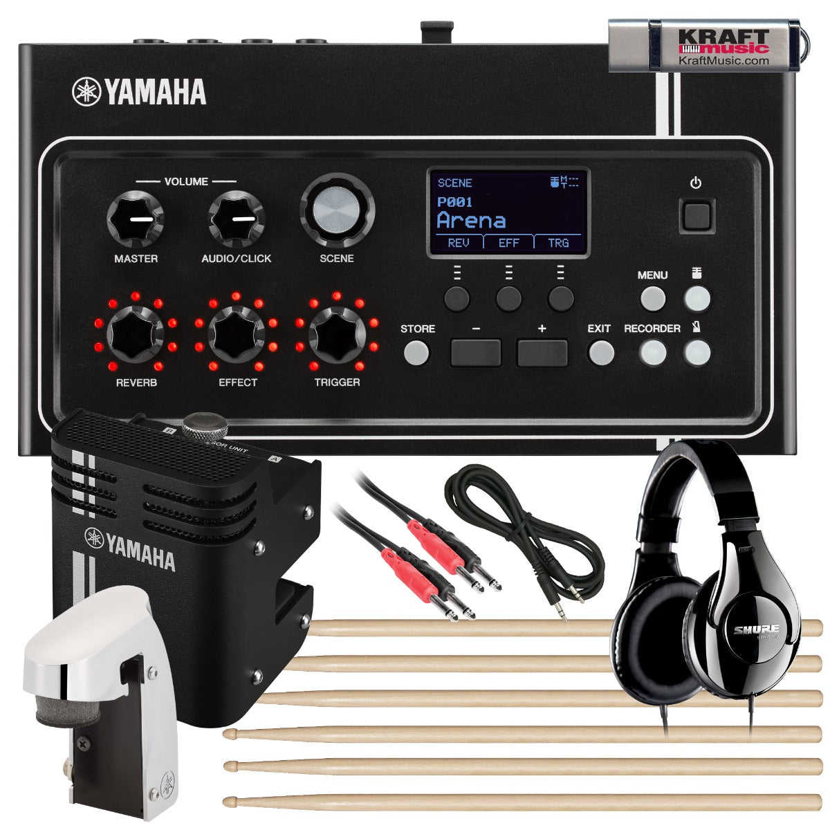 Collage image of the Yamaha EAD10 Electronic Acoustic Drum Module TRIGGER PAK