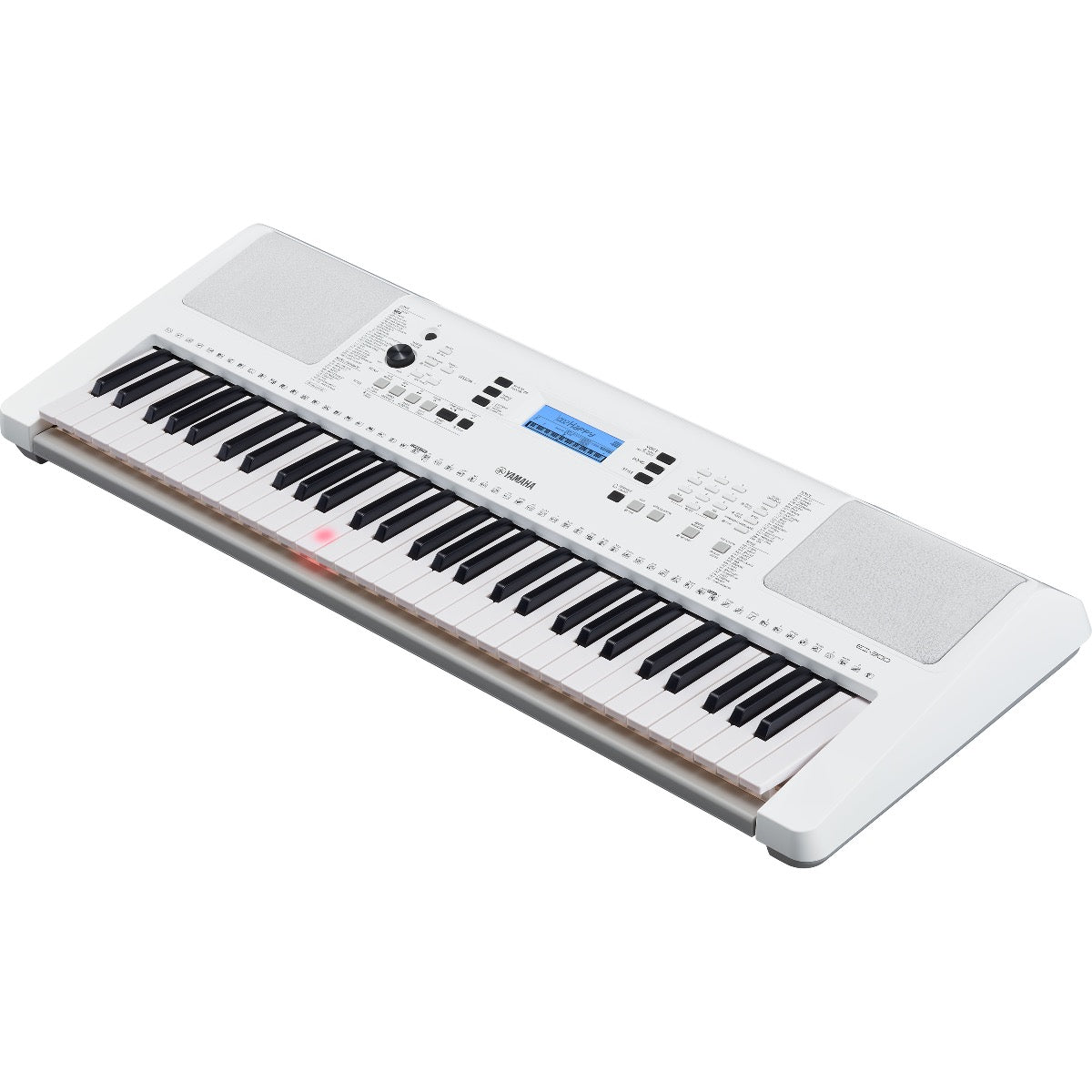 3/4 view of Yamaha EZ-300 Portable Keyboard showing top, front and right side