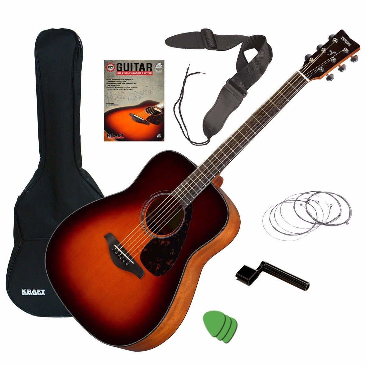 Yamaha FG800 Acoustic Guitar - Brown Sunburst GUITAR ESSENTIALS BUNDLE