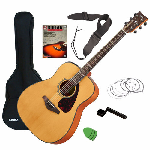 Collage image of the Yamaha FG800J Acoustic Guitar - Natural GUITAR ESSENTIALS BUNDLE