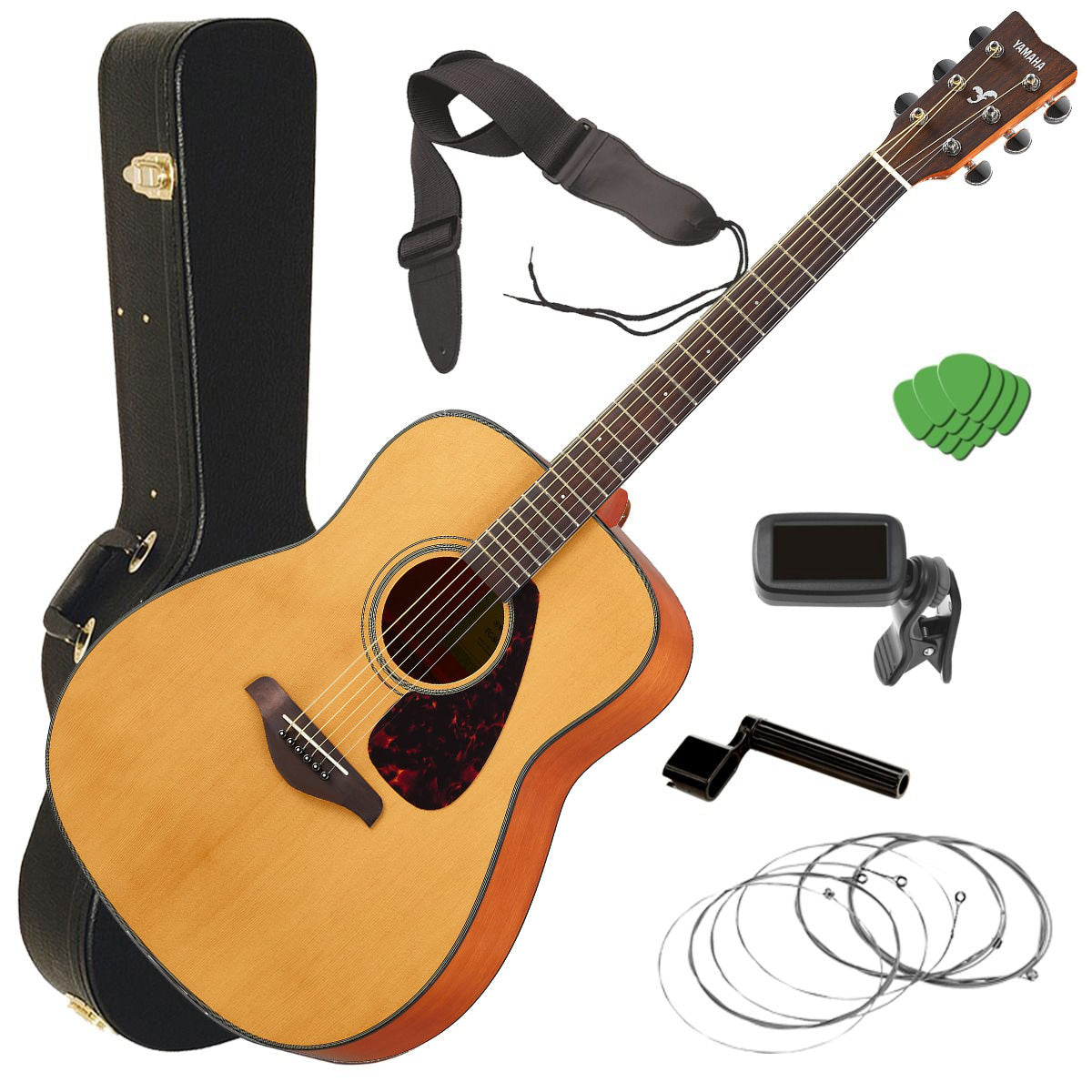 Collage image of the Yamaha FG800J Acoustic Guitar - Natural STAGE ESSENTIALS BUNDLE