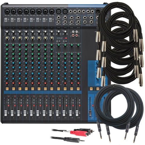 Collage of the components in the Yamaha MG16 16-Channel Stereo Mixer CABLE KIT bundle