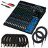 Collage of the components in the Yamaha MG16XU 16-Channel Stereo Mixer with USB Audio Interface CABLE KIT bundle