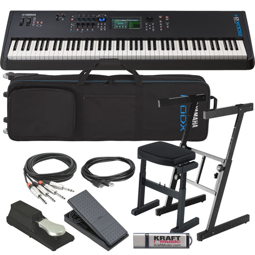 Collage showing components in Yamaha MODX6+ 61-Key Synthesizer Keyboard STAGE RIG