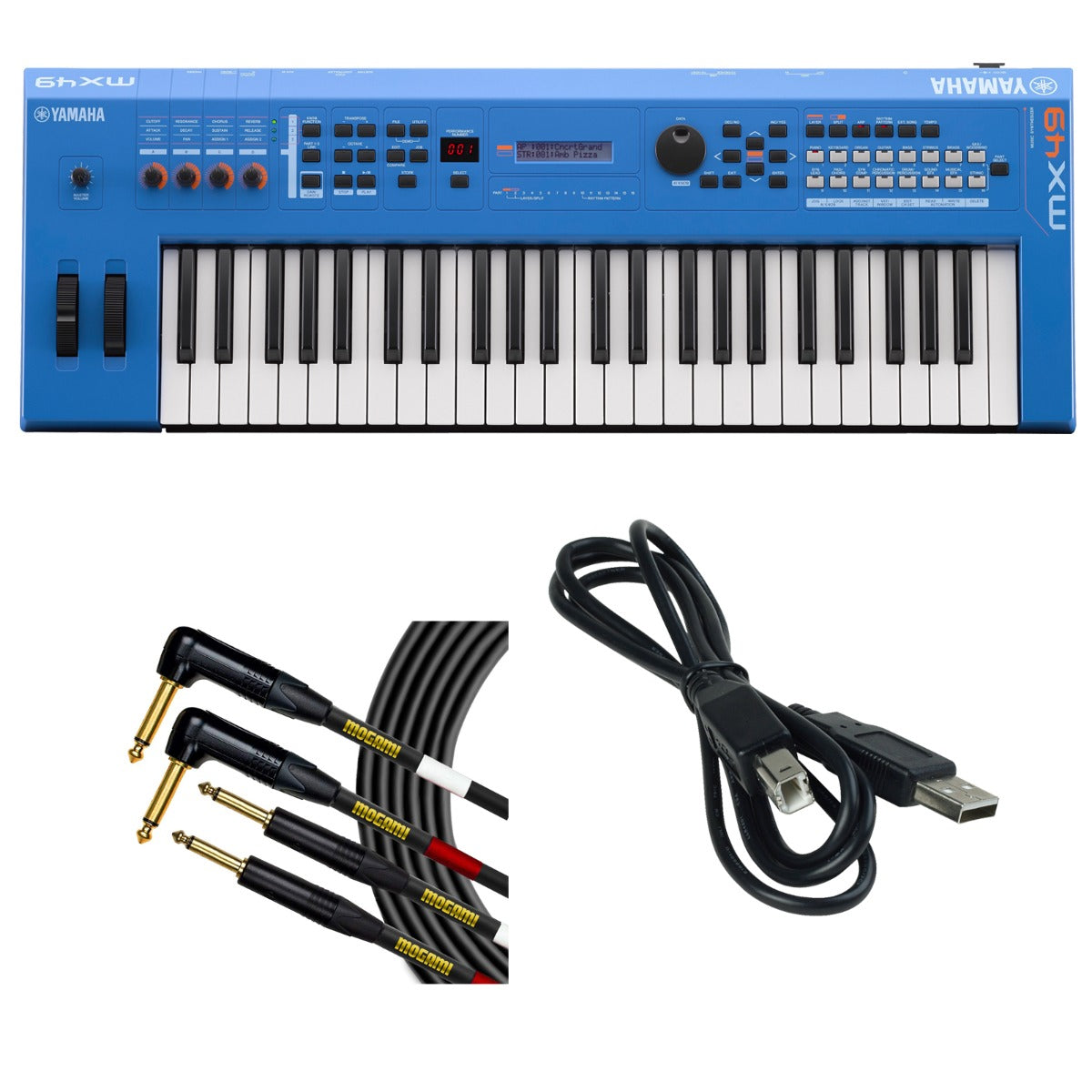 Collage image of the Yamaha MX49 Music Synthesizer - Blue CABLE KIT