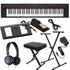Collage of everything included with the Yamaha Piaggero NP32 76-Key Portable Keyboard with Power Adapter - Black KEY ESSENTIALS BUNDLE