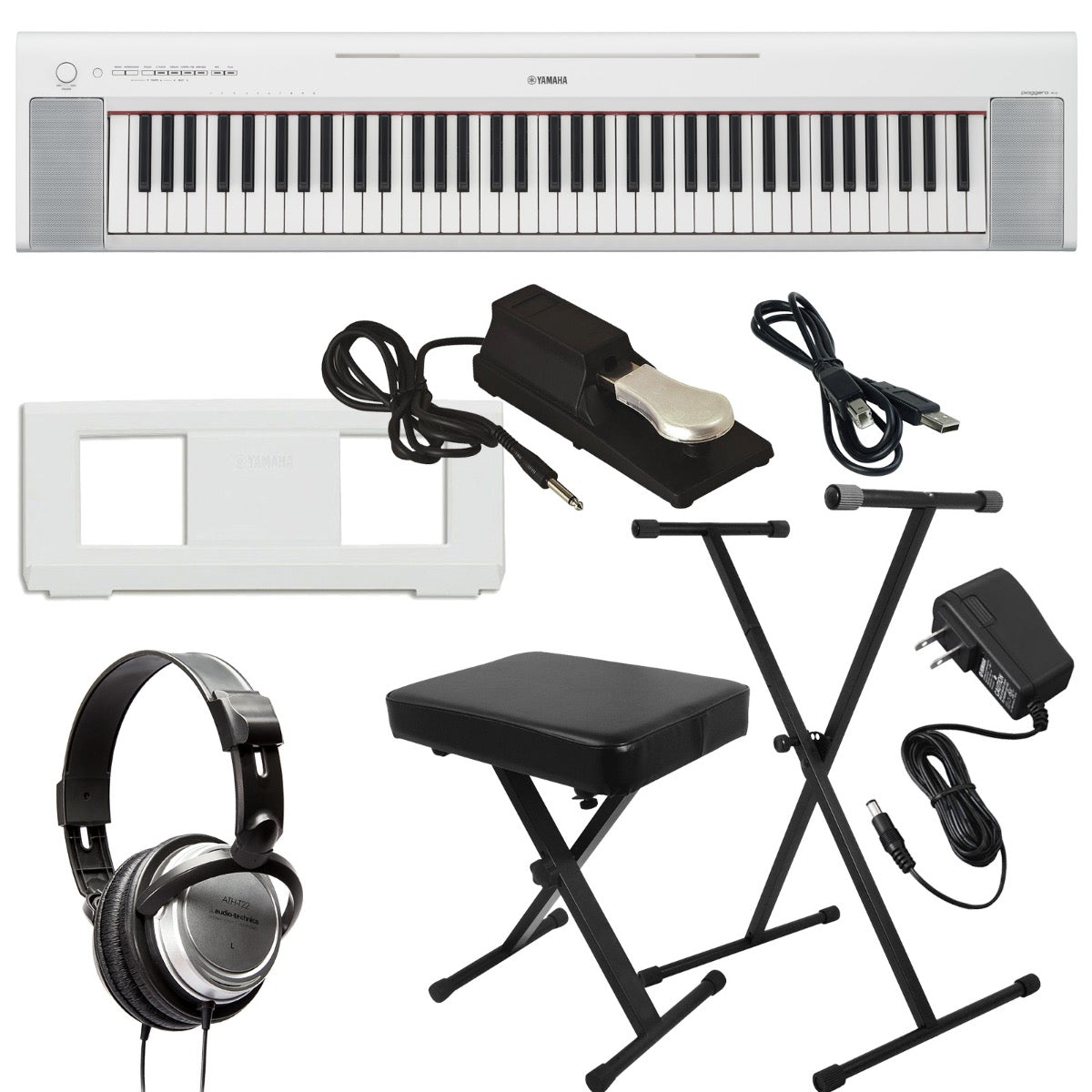 Yamaha Piaggero NP-35 76-Key Portable Keyboard - White KEY ESSENTIALS BUNDLE