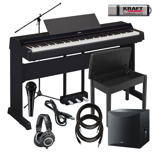 Collage of everything that is included with the Yamaha P-S500 Digital Piano - Black COMPLETE HOME BUNDLE PLUS