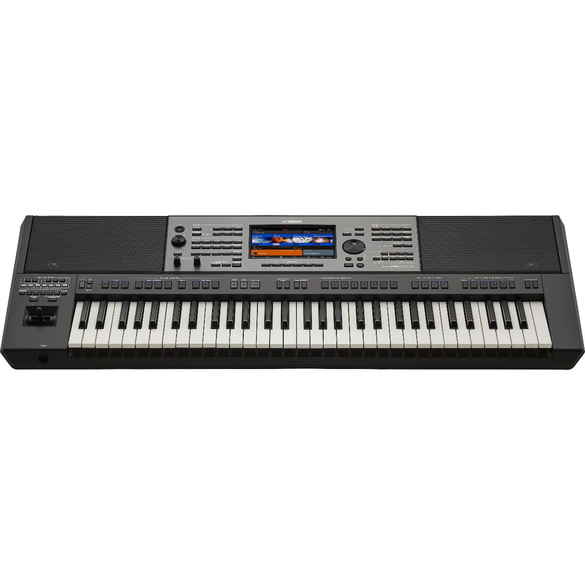 Perspective view of Yamaha PSR-A5000 Arranger Workstation Keyboard showing top and front