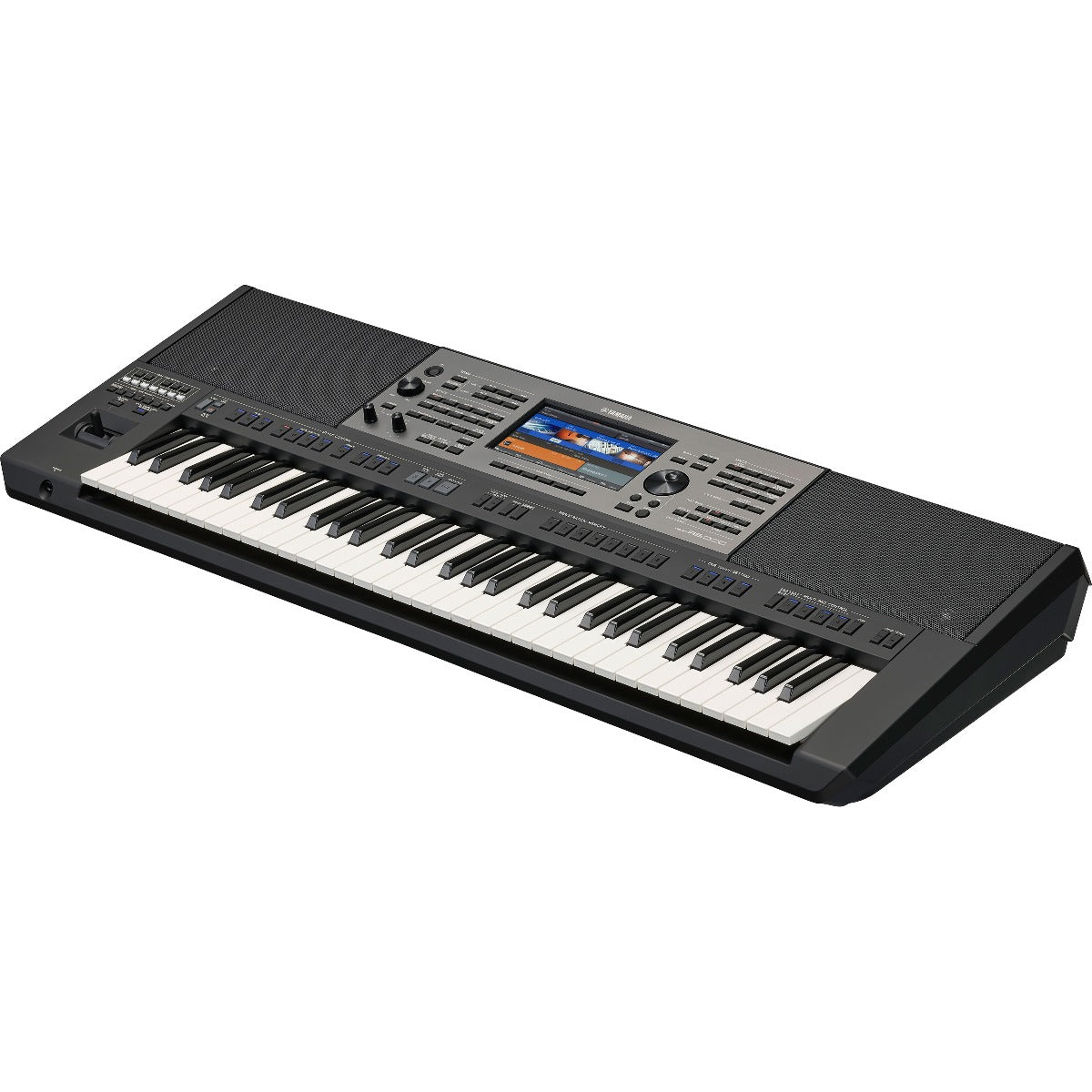 3/4 view of Yamaha PSR-A5000 Arranger Workstation Keyboard showing top, front and right side