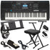 Collage of the Yamaha PSR-E473 61-Note Portable Keyboard KEY ESSENTIALS BUNDLE showing included components