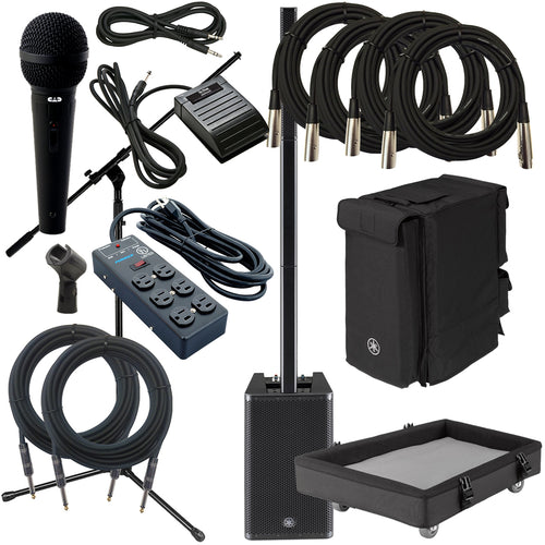 Collage of the components in the Yamaha STAGEPAS 1K MKII Portable PA System STAGE KIT bundle