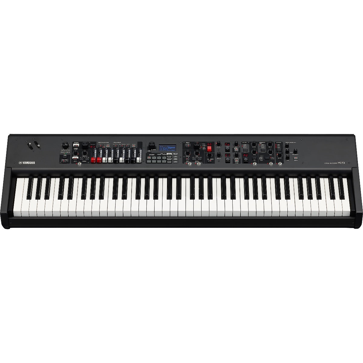 Perspective view of Yamaha YC73 73-Key Stage Keyboard and Organ showing top and front