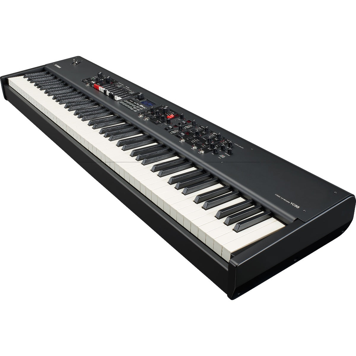 3/4 view of Yamaha YC88 88-Key Stage Keyboard and Organ showing top, right side and front