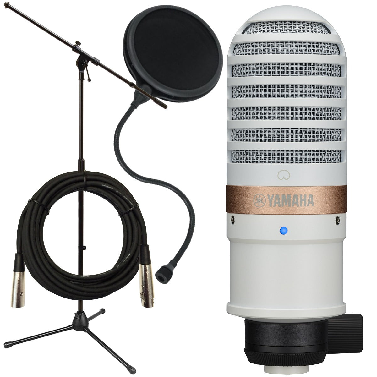 Collage of the components in the Yamaha YCM01 Condenser Microphone - White PERFORMER PAK bundle