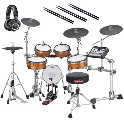 Collage image of the Yamaha DTX10K-X RW Electronic Drum Set - Real Wood DRUM ESSENTIALS BUNDLE