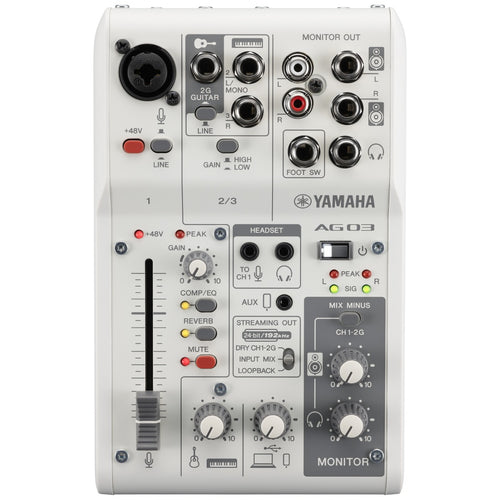 Yamaha AG03 MK2 Live Streaming Mixer and Interface - White view 2