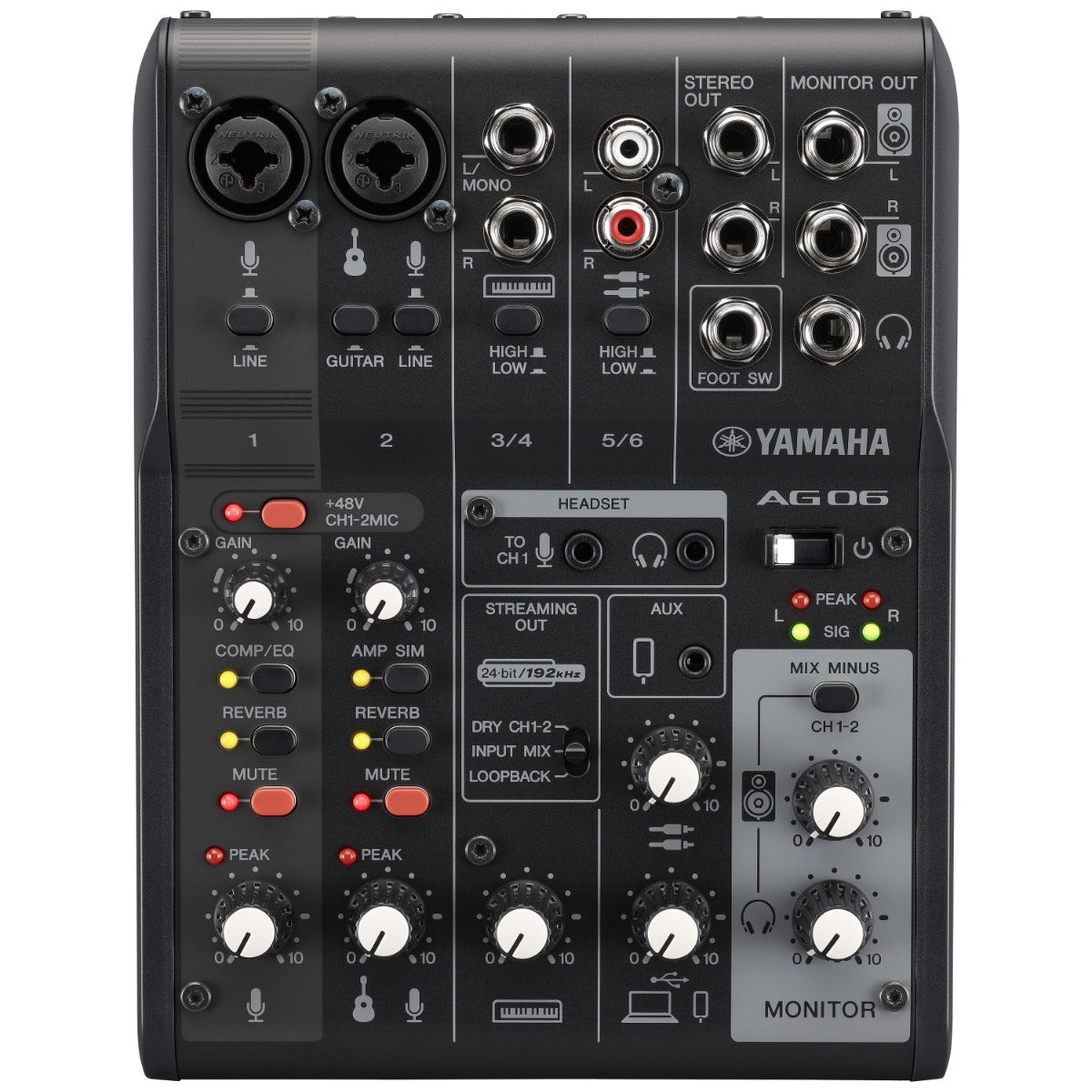 Yamaha AG06 Mk2 Live Streaming Mixer and USB Audio Interface - Black