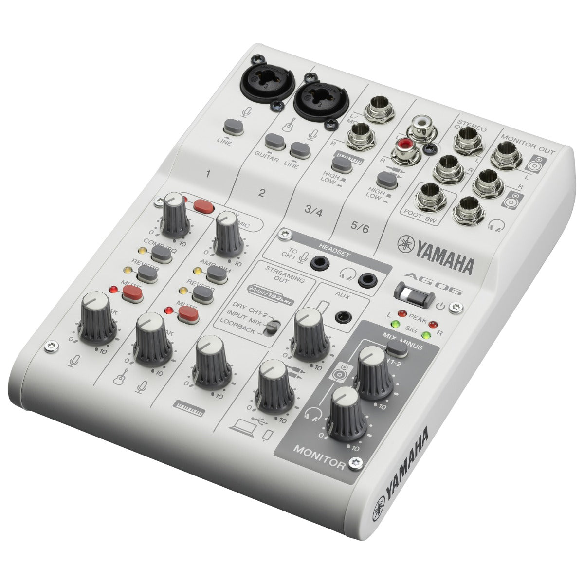 Yamaha AG06 Mk2 Live Streaming Mixer and USB Audio Interface - White view 1