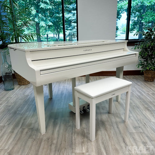 Yamaha Clavinova CLP-765GP Digital Piano - Polished White - Lid and key cover closed and music rest down