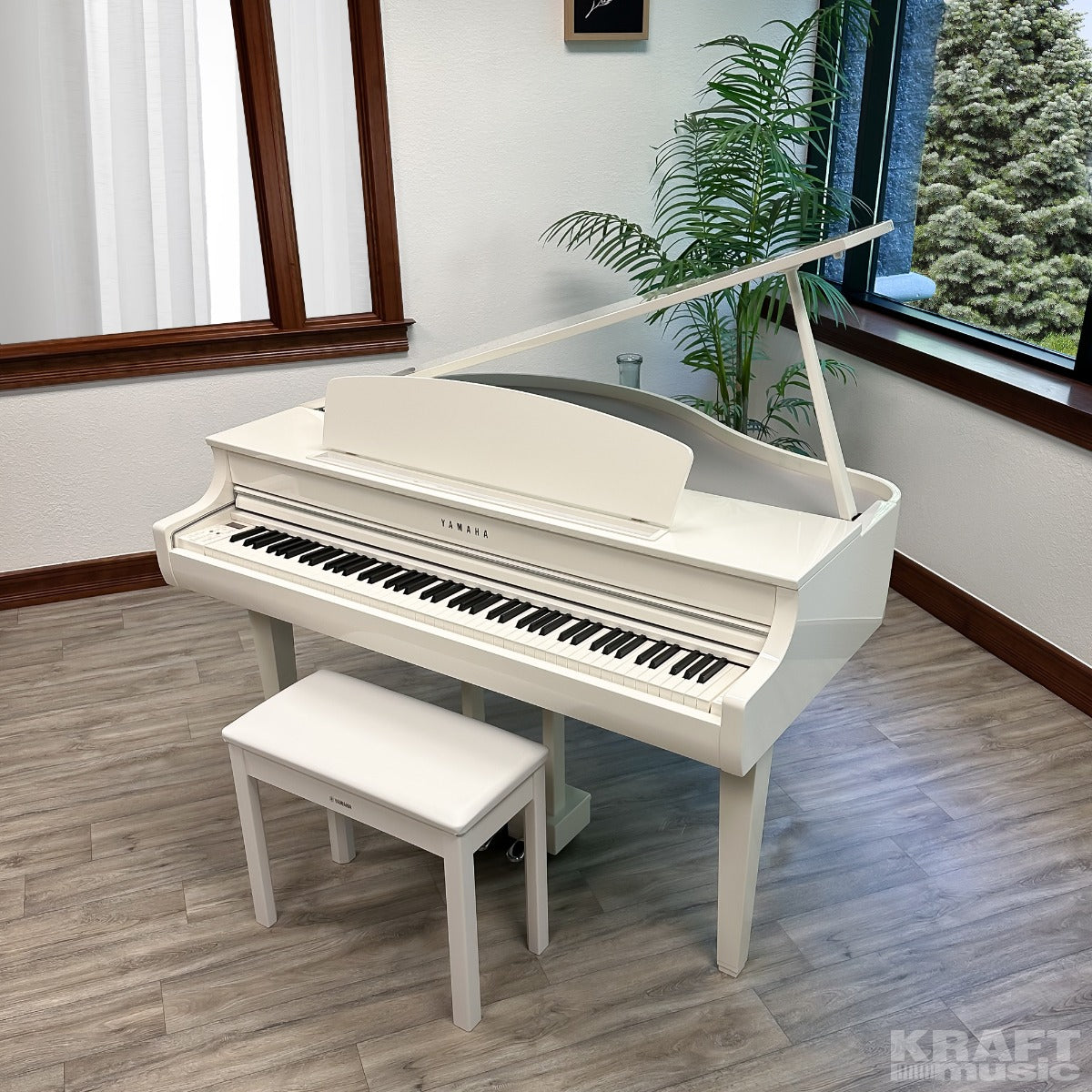 Yamaha Clavinova CLP-765GP Digital Piano - Polished White - Left angle from higher up