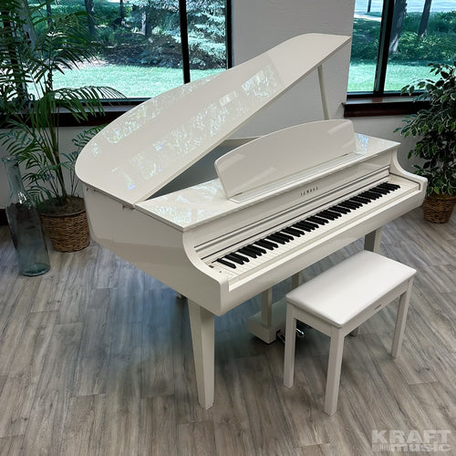 Yamaha Clavinova CLP-765GP Digital Piano - Polished White - Right angle from higher up
