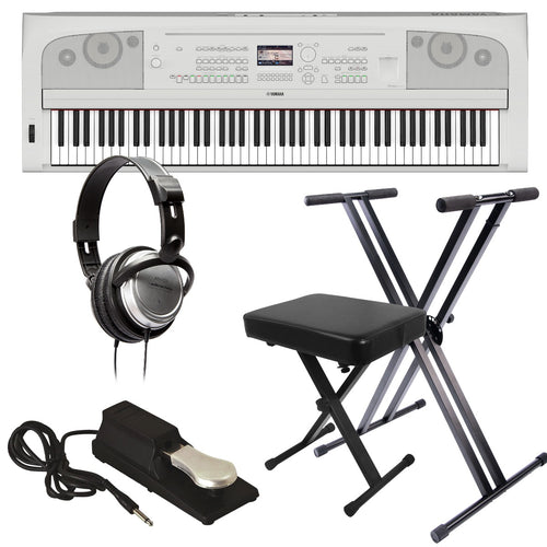 Collage image of the Yamaha DGX-670 Portable Grand Digital Piano - White KEY ESSENTIALS BUNDLE