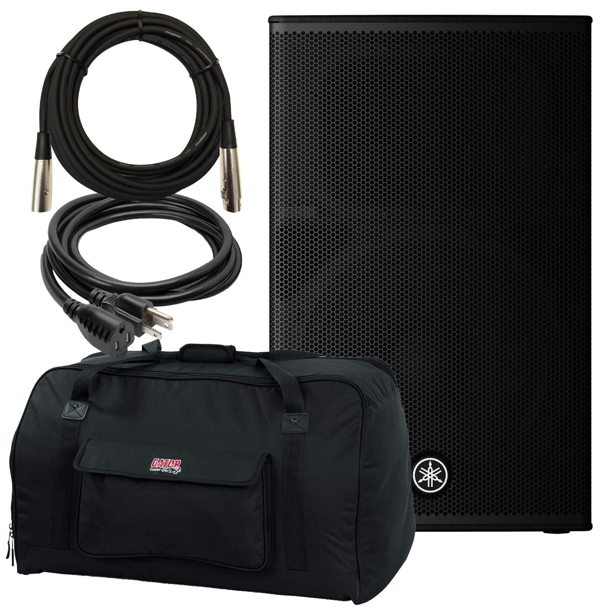 Collage image of the Yamaha DHR15 15" 2-Way Powered Loudspeaker PERFORMER PAK bundle