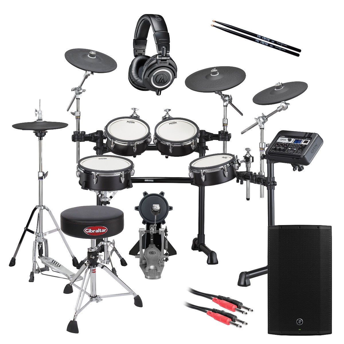 Collage image of the Yamaha DTX8K-X BF Electronic Drum Set - Black Forest COMPLETE DRUM BUNDLE