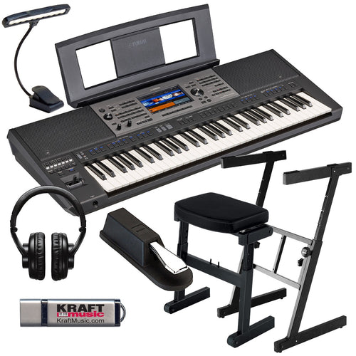 Yamaha PSR-A5000 Arranger Workstation Keyboard and included bundle accessories